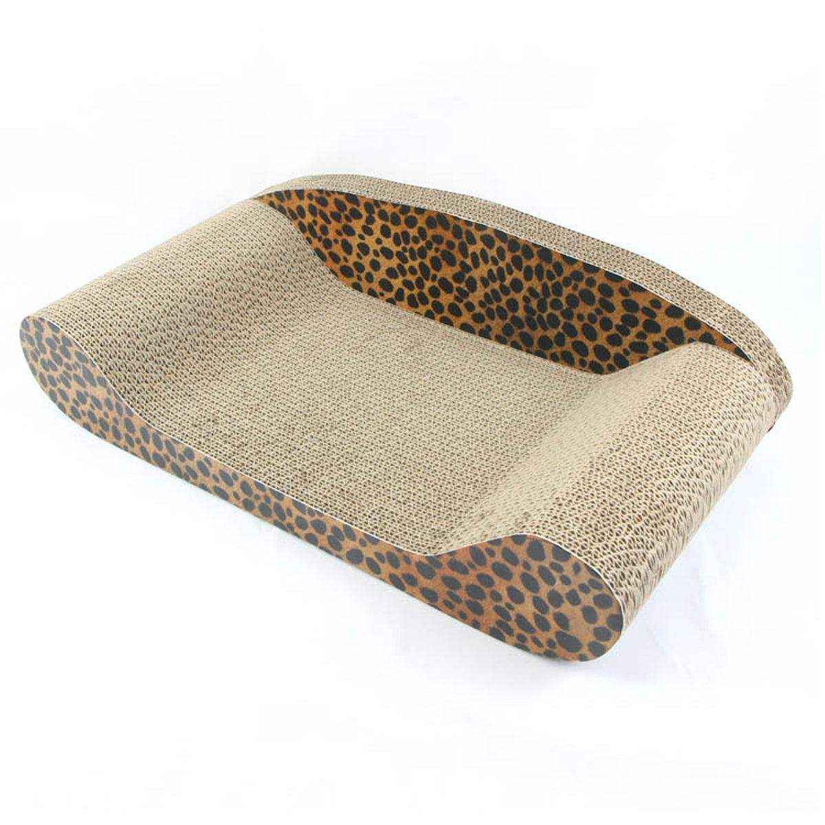 Leopard Print Sofa Lounge with Curved Cat Scratching Pad Surface