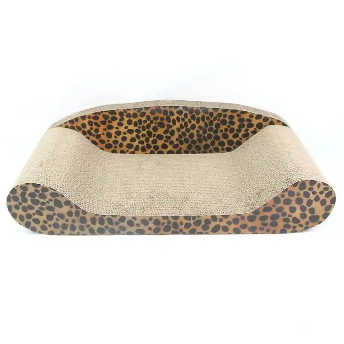 Leopard Print Sofa Lounge with Curved Cat Scratching Pad Surface