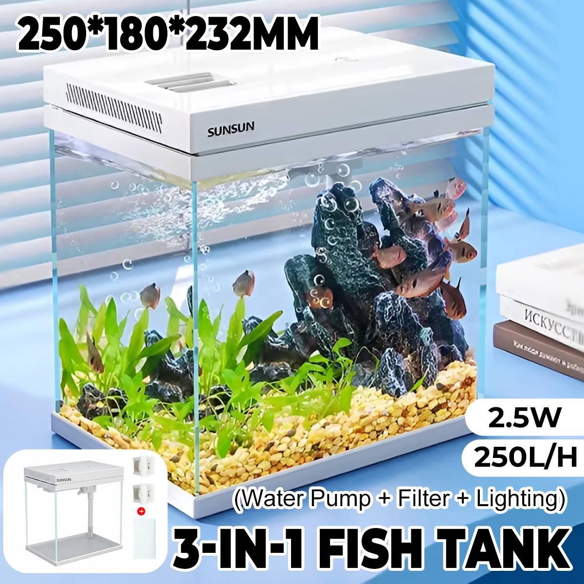 Self-Circulating Fish Tank - Sensense Super-White Living Aquarium