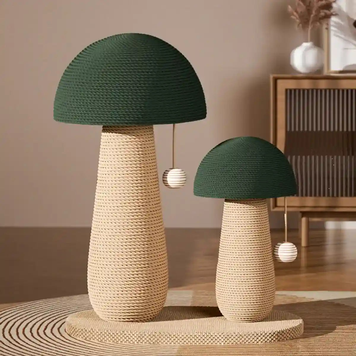 Mushroom Cat Scratching Post with Sisal Rope and Hanging Toy