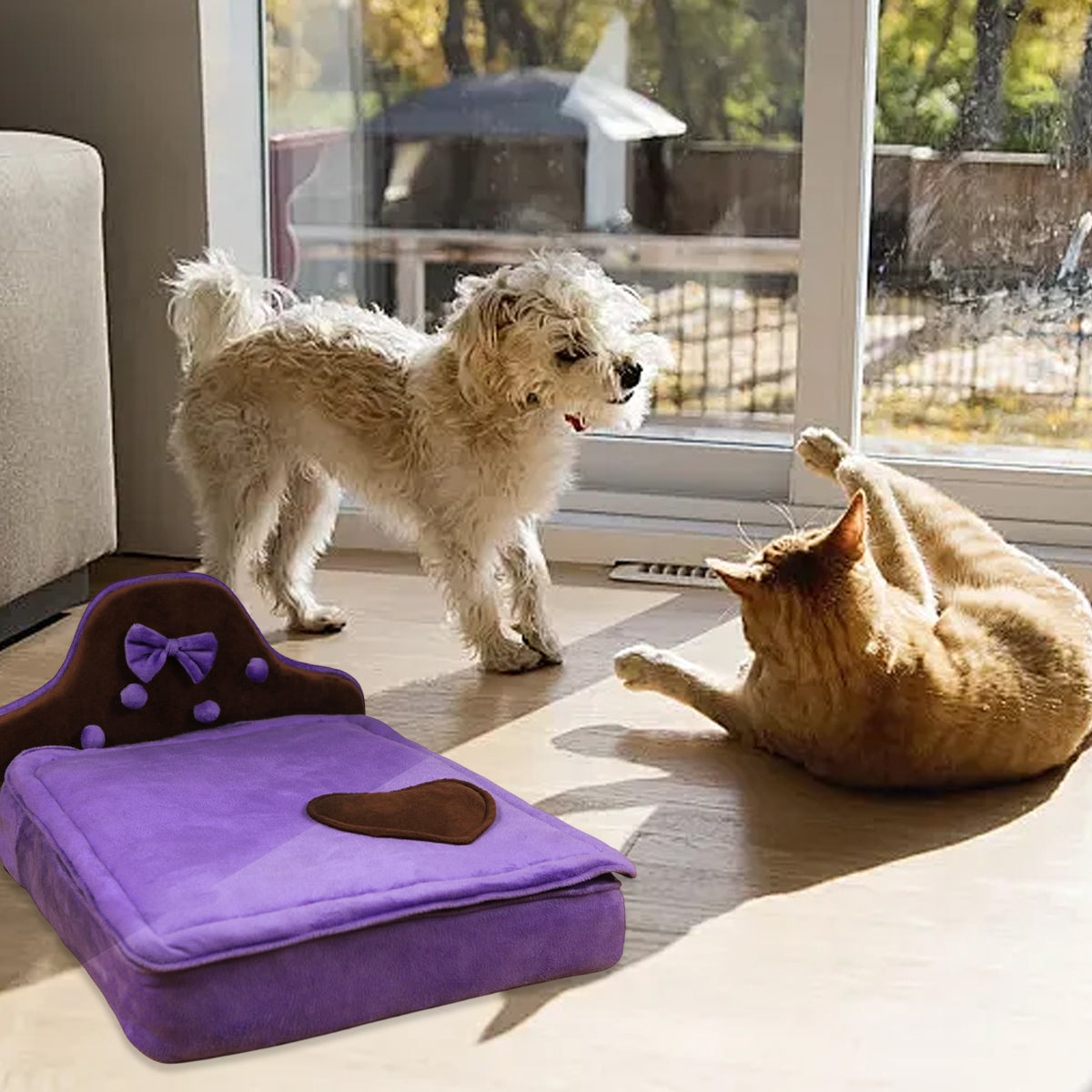Plush Pet Bed Sofa With Removable Cushion