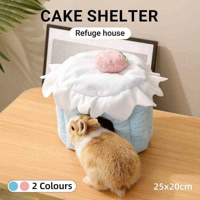 Plush rabbit house with cake design for small pets