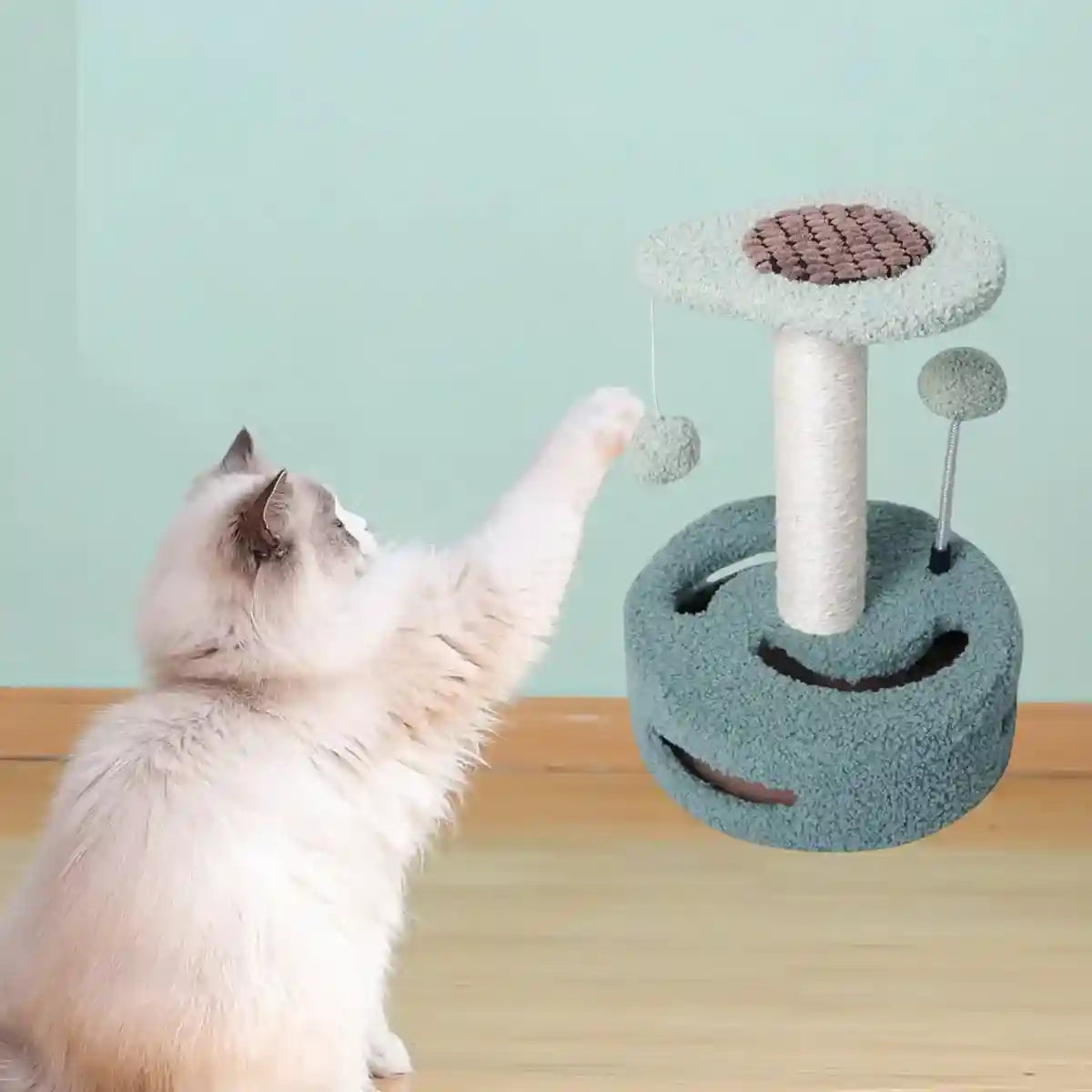 Fruit-Themed Cat Scratching Post with Toy Ball and Plush Base