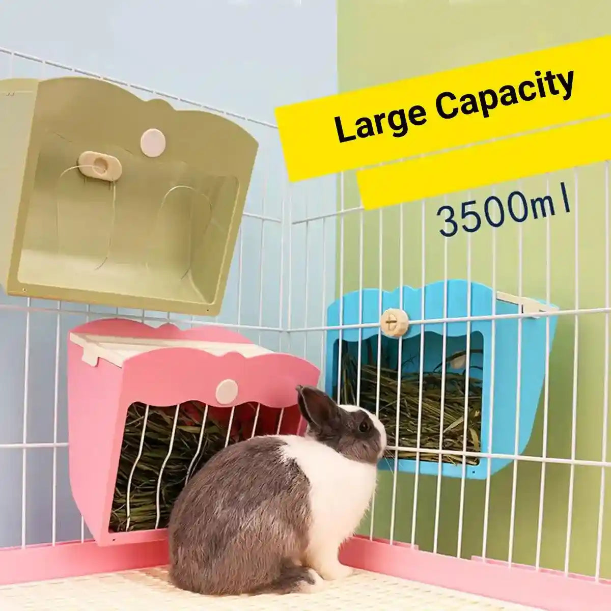 Large Capacity Hay Feeder For Rabbits Steel Mesh Design 25x21x13cm