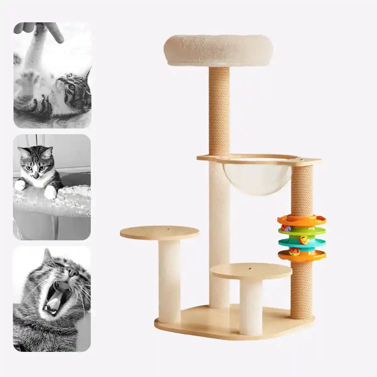 Multifunctional Cat Climbing Frame with Capsule Bed and Turntable Toys