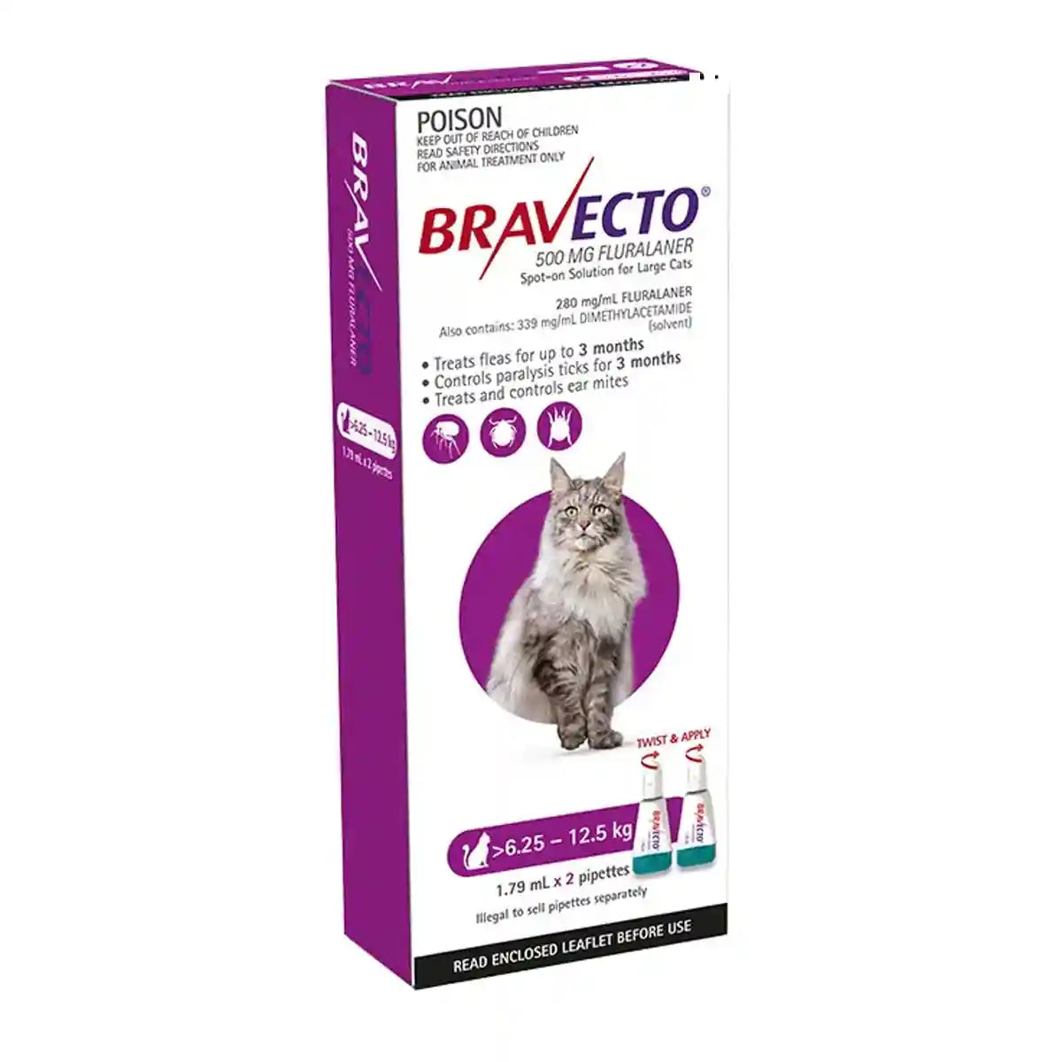 BRAVECTO Spot On For Cats Purple 6.25-12.5KG 2S