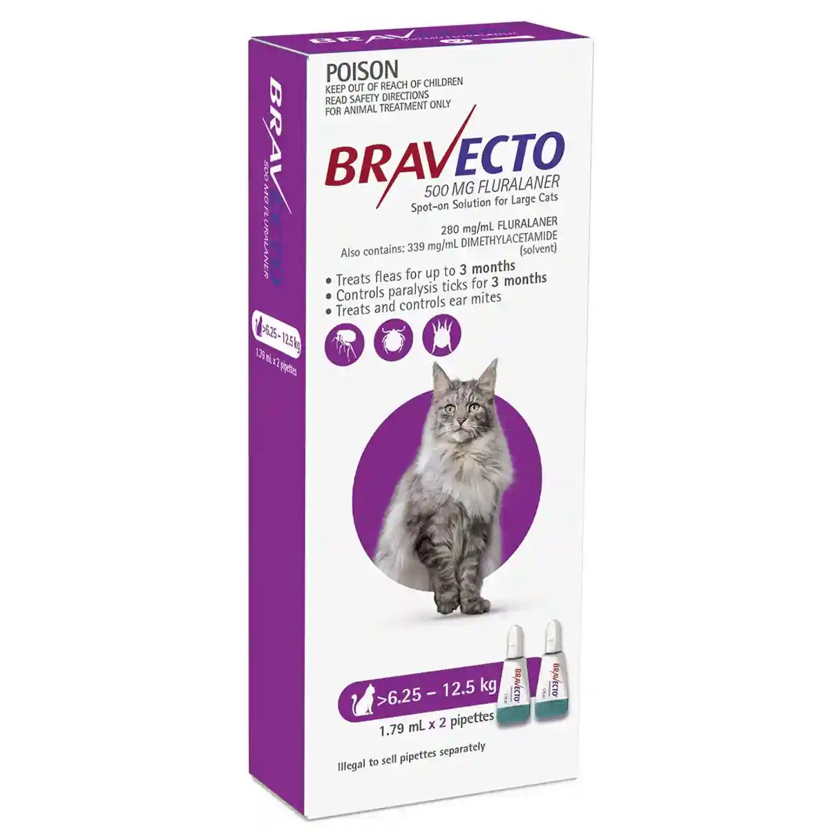 BRAVECTO Spot On For Cats Purple 6.25-12.5KG 2S