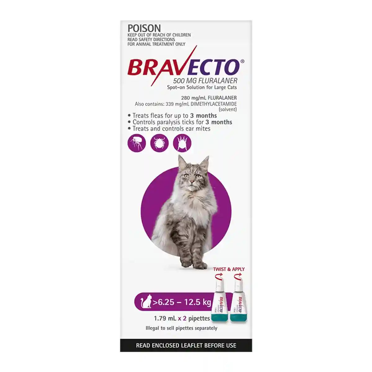 BRAVECTO Spot On For Cats Purple 6.25-12.5KG 2S