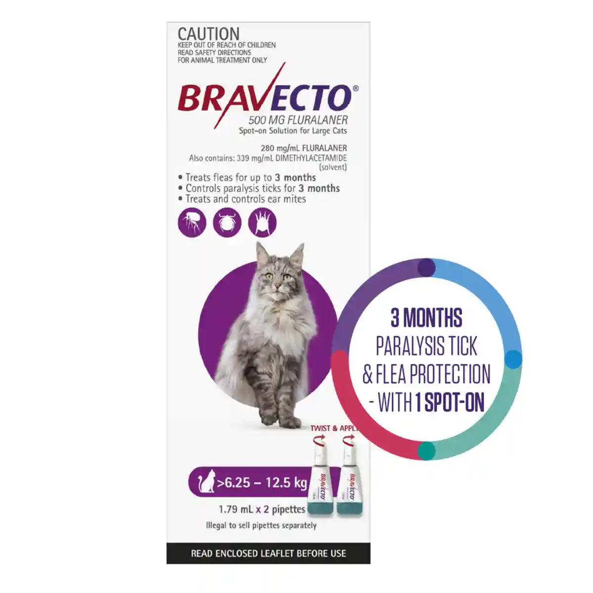 BRAVECTO Spot On For Cats Purple 6.25-12.5KG 2S