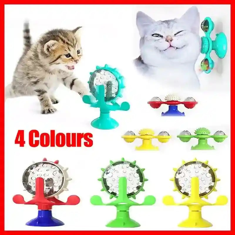 Rotating Cat Treat Dispenser Toy with Suction Cups