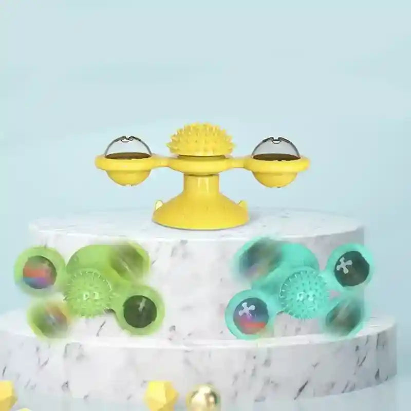 Rotating Cat Treat Dispenser Toy with Suction Cups