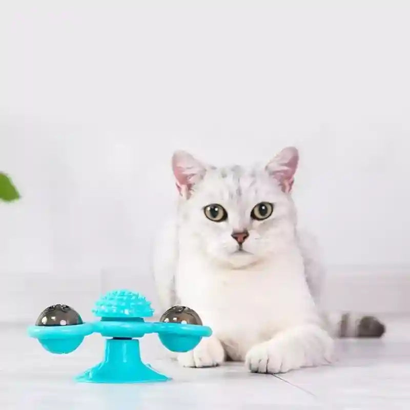 Rotating Cat Treat Dispenser Toy with Suction Cups