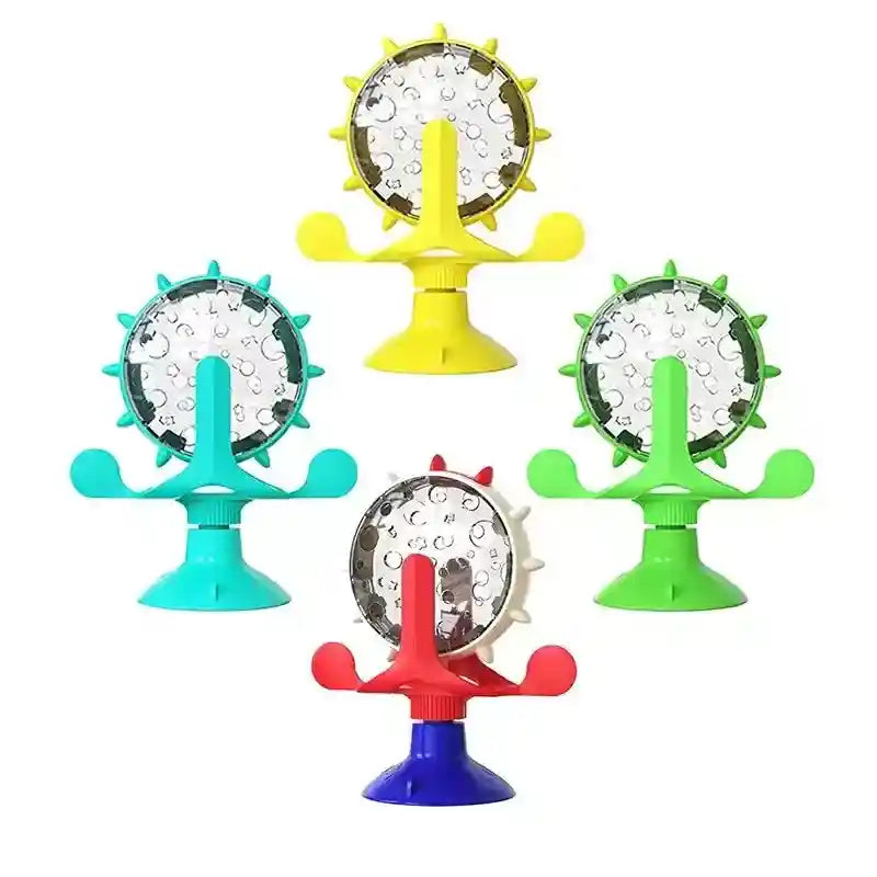 Rotating Cat Treat Dispenser Toy with Suction Cups