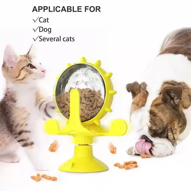 Rotating Cat Treat Dispenser Toy with Suction Cups