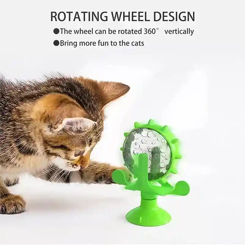 Rotating Cat Treat Dispenser Toy with Suction Cups