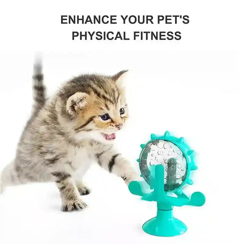 Rotating Cat Treat Dispenser Toy with Suction Cups