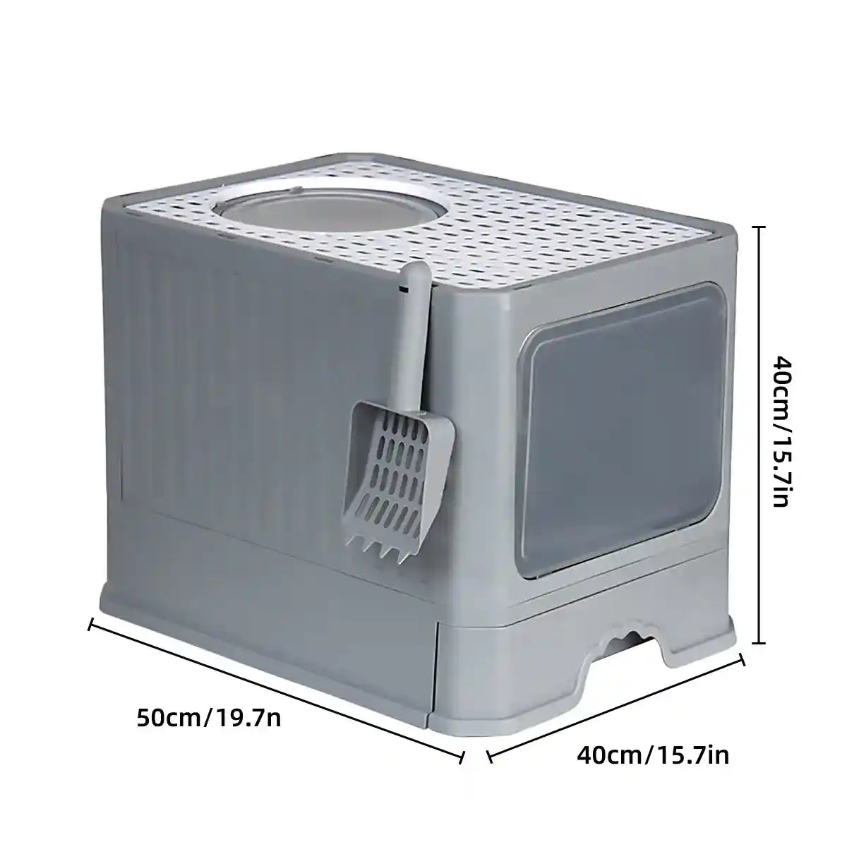 Fully Enclosed Cat Litter Box with Drawer and Scoop
