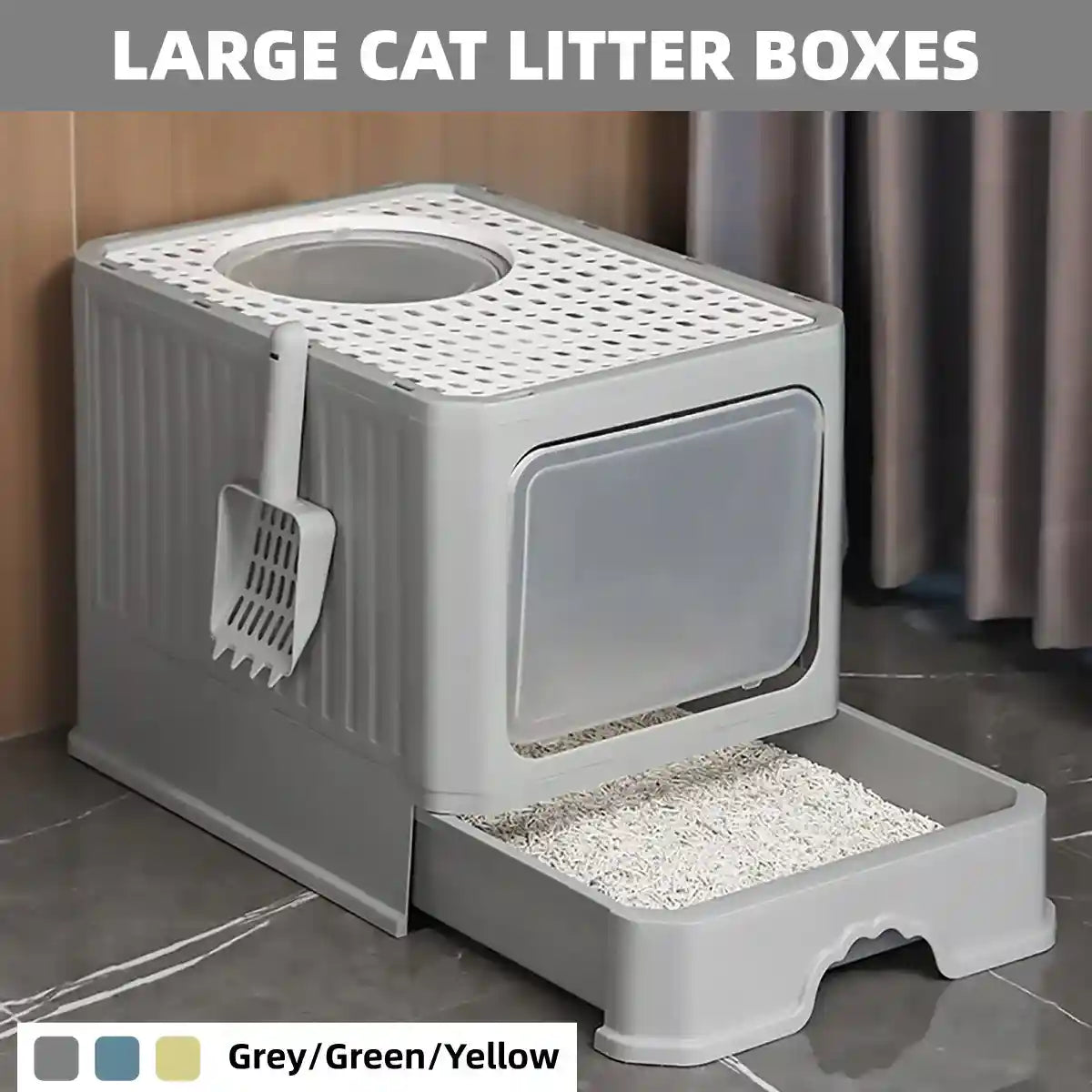 Fully Enclosed Cat Litter Box with Drawer and Scoop