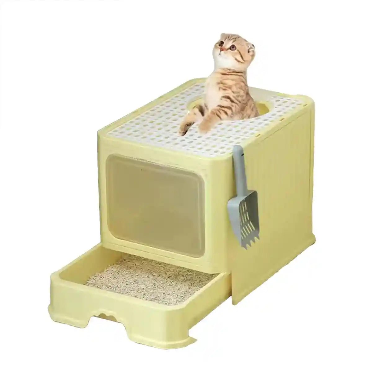 Fully Enclosed Cat Litter Box with Drawer and Scoop