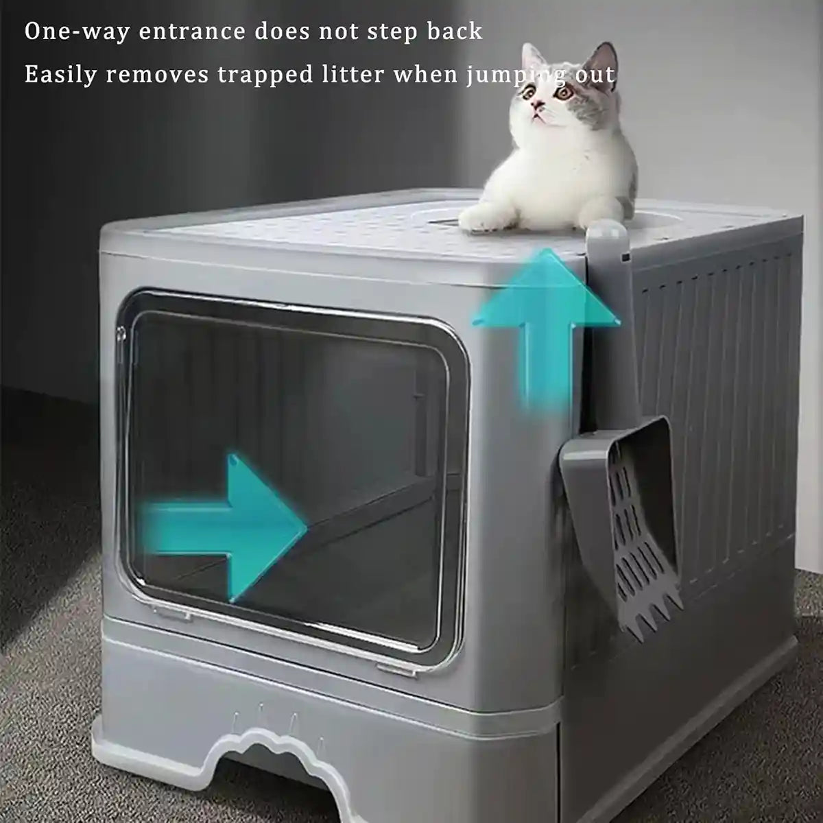 Fully Enclosed Cat Litter Box with Drawer and Scoop