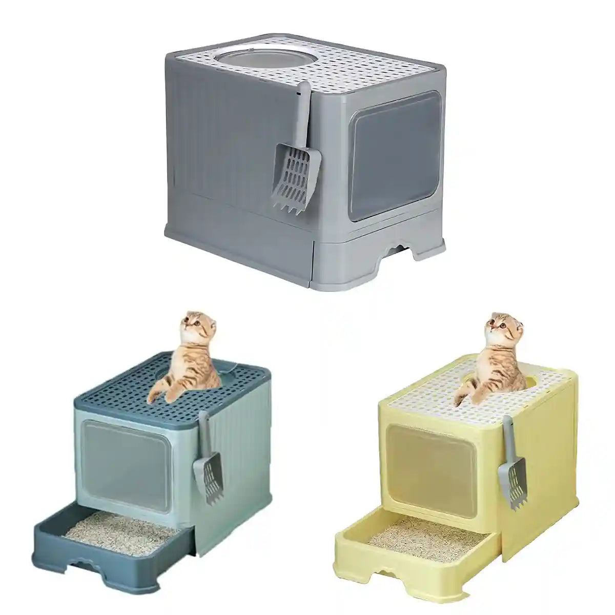 Fully Enclosed Cat Litter Box with Drawer and Scoop