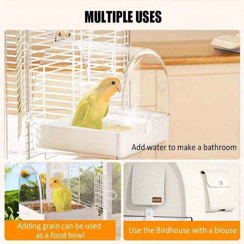 3-in-1 Hanging Bird Bath & Feeder Transparent Bird Cage Bath