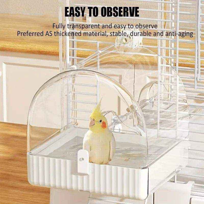 3-in-1 Hanging Bird Bath & Feeder Transparent Bird Cage Bath