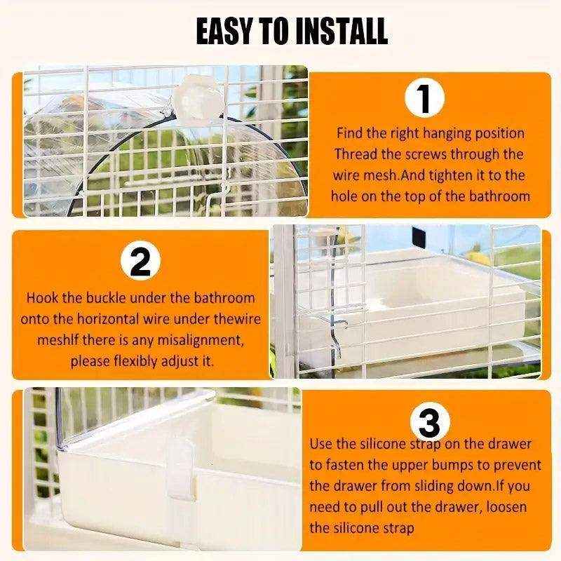 3-in-1 Hanging Bird Bath & Feeder Transparent Bird Cage Bath