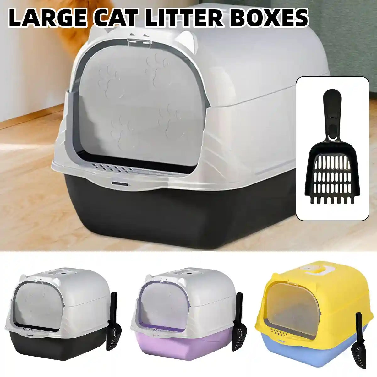 Oversized Enclosed Cat Litter Box with Flip Lid and Swing Doors