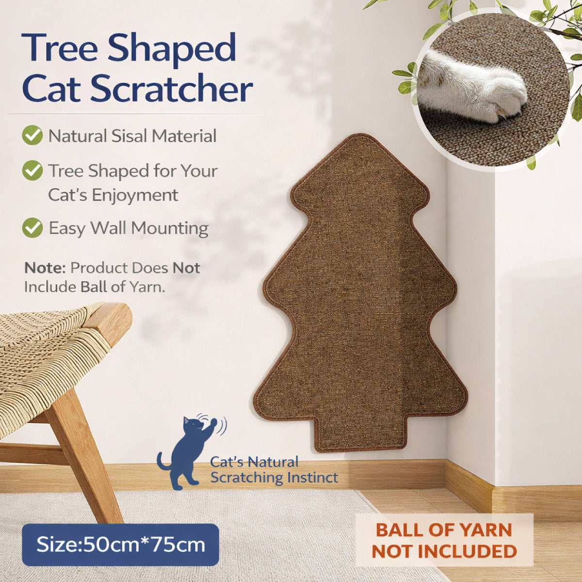 Tree Shaped Cat Scratcher – Sisal Wall Mat