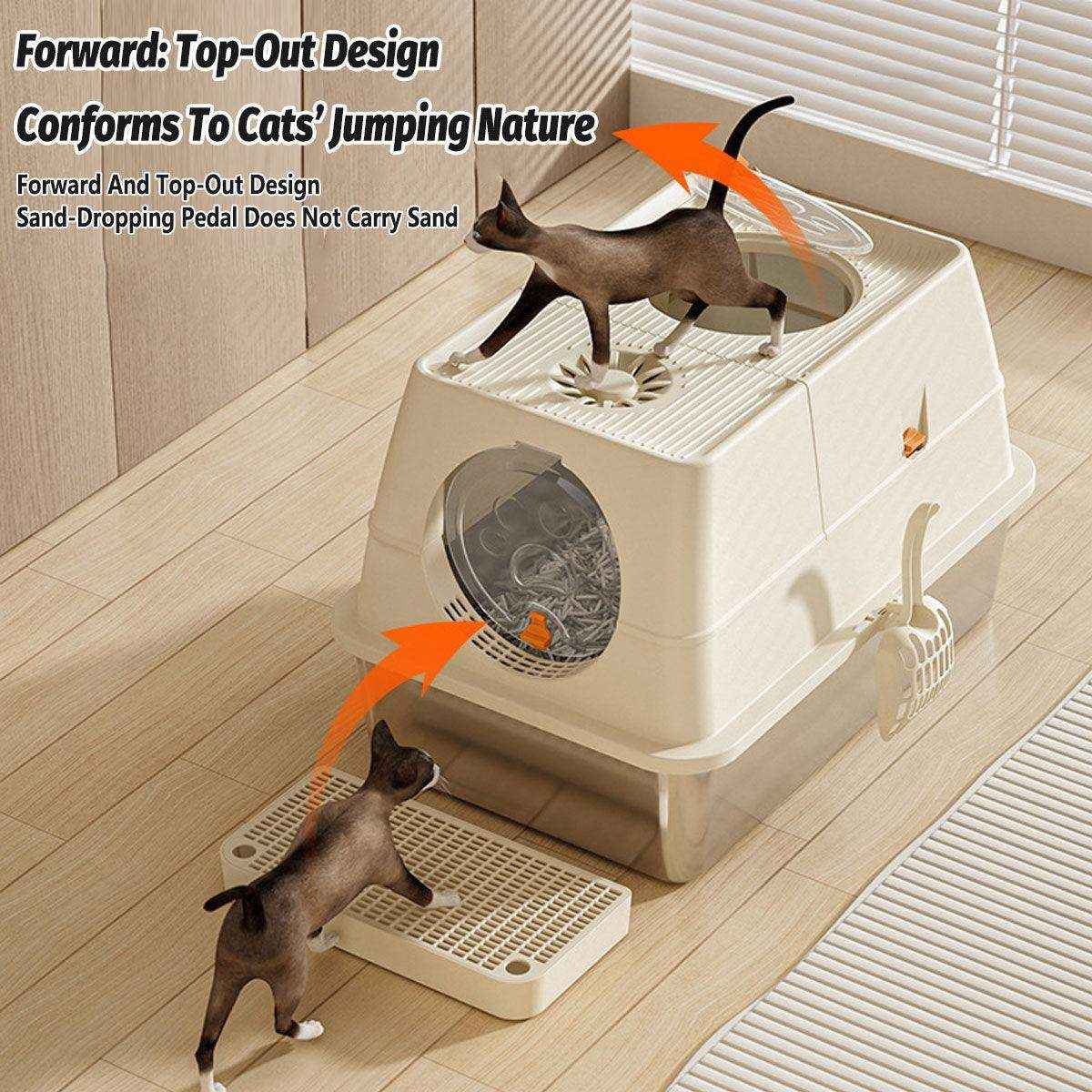 Large Fully Enclosed Stainless Steel Cat Litter Box 60×40×39cm