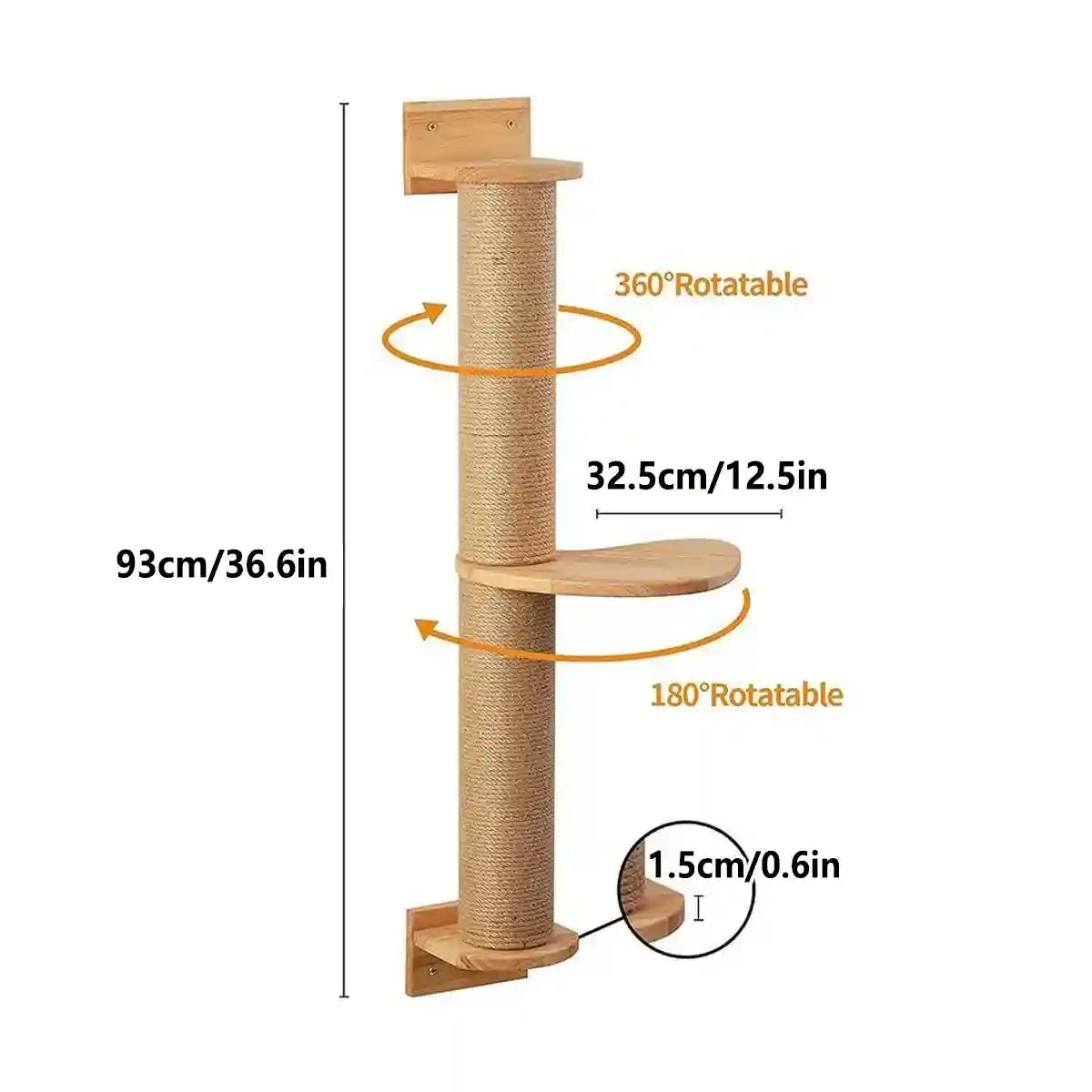 Wall-Mounted Cat Climbing Post with Rotatable Step Platform