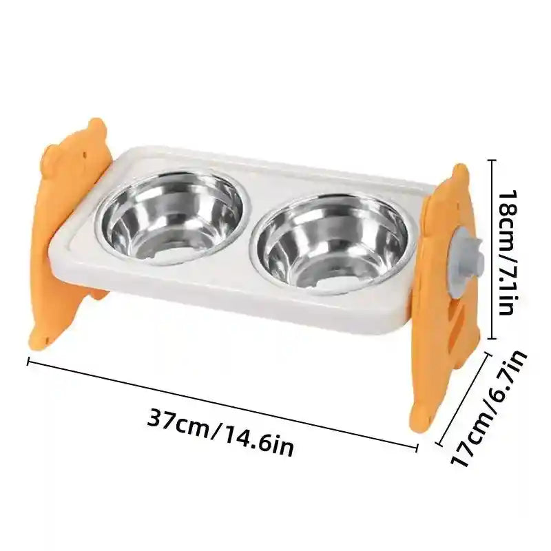 Adjustable Raised Pet Bowl with 3 Heights & 15° Tilted Design