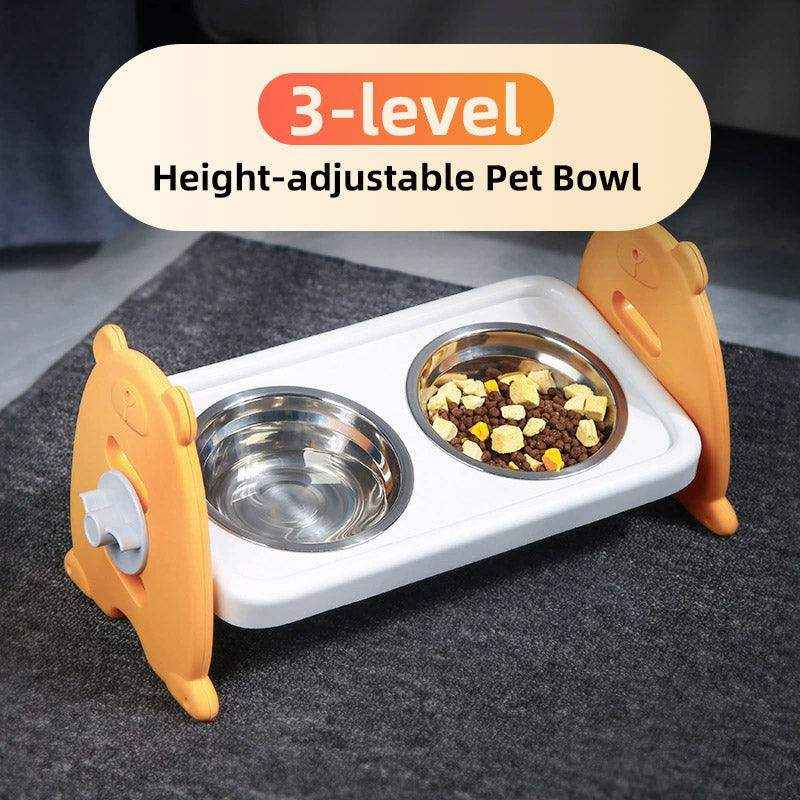 Adjustable Raised Pet Bowl with 3 Heights & 15° Tilted Design