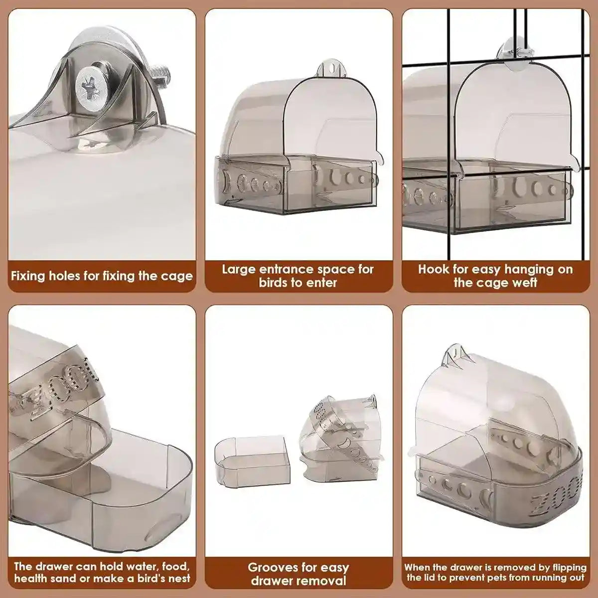 Secure Bird Cage Bath Multi-Purpose Bath Box for Small Birds