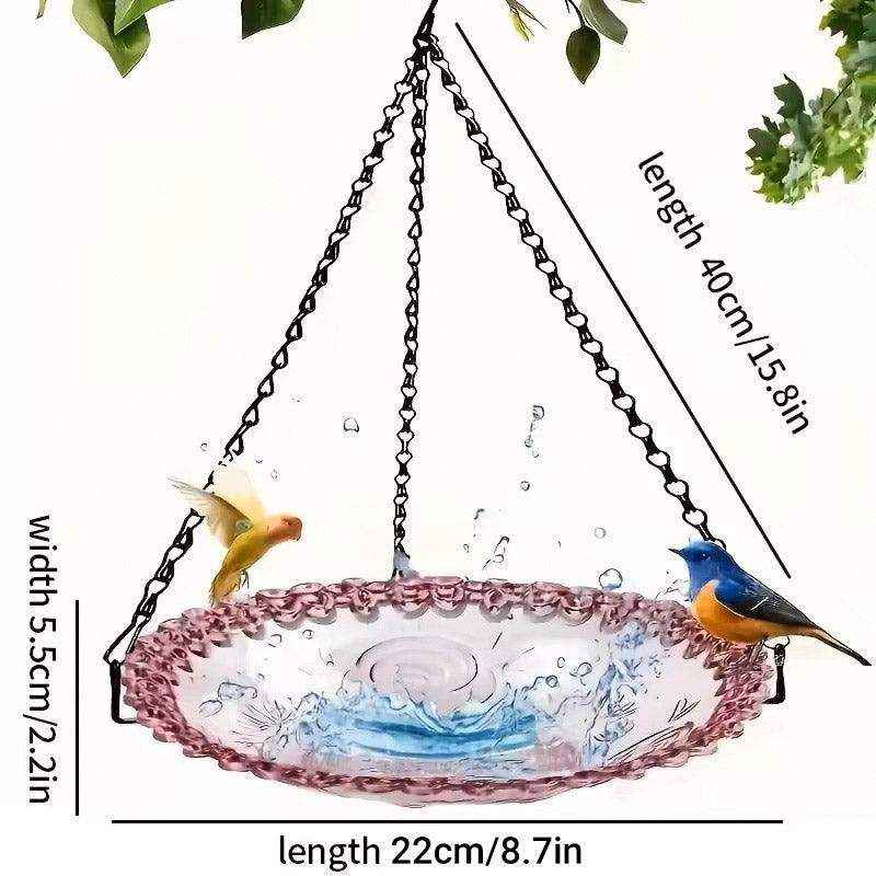Hanging Glass Bird Feeder Decorative Outdoor Bird Feeding Bowl with Metal Chain