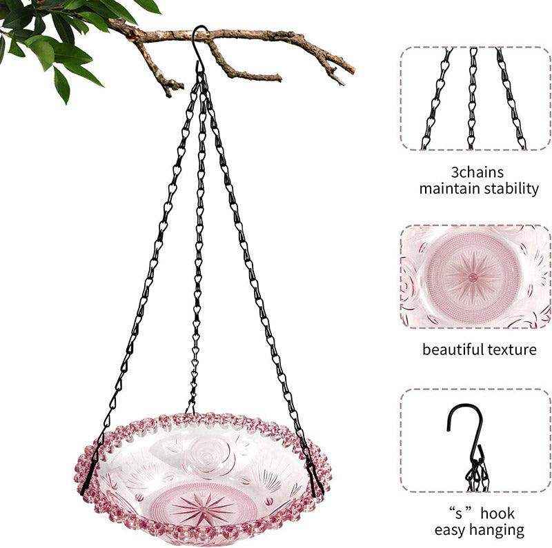 Hanging Glass Bird Feeder Decorative Outdoor Bird Feeding Bowl with Metal Chain
