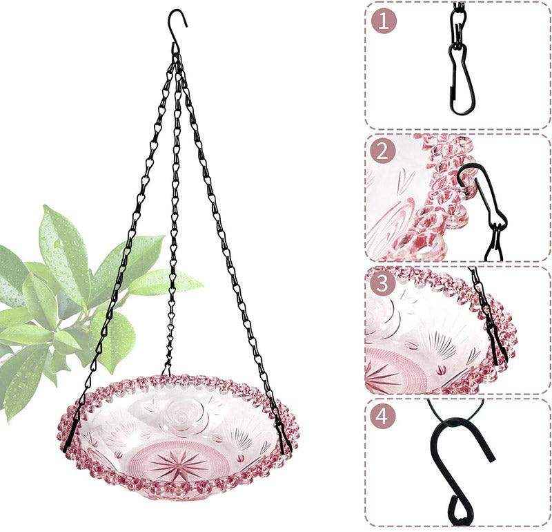 Hanging Glass Bird Feeder Decorative Outdoor Bird Feeding Bowl with Metal Chain