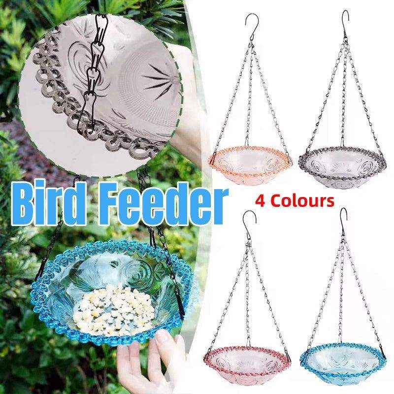Hanging Glass Bird Feeder Decorative Outdoor Bird Feeding Bowl with Metal Chain