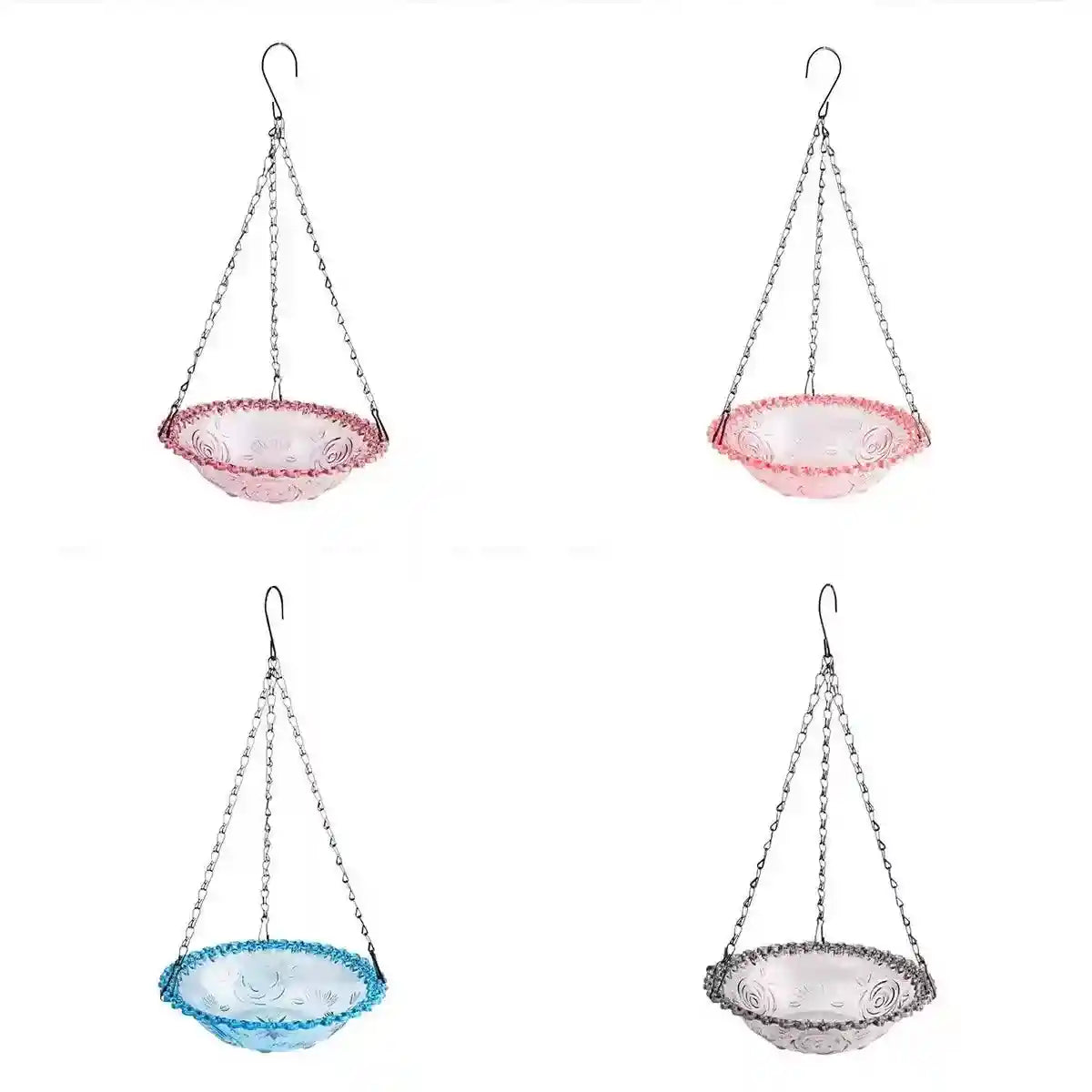Hanging Glass Bird Feeder Decorative Outdoor Bird Feeding Bowl with Metal Chain