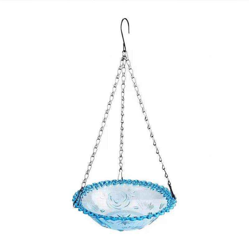 Hanging Glass Bird Feeder Decorative Outdoor Bird Feeding Bowl with Metal Chain