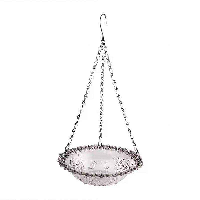 Hanging Glass Bird Feeder Decorative Outdoor Bird Feeding Bowl with Metal Chain