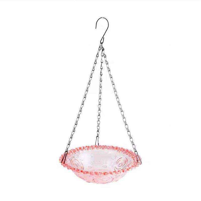 Hanging Glass Bird Feeder Decorative Outdoor Bird Feeding Bowl with Metal Chain