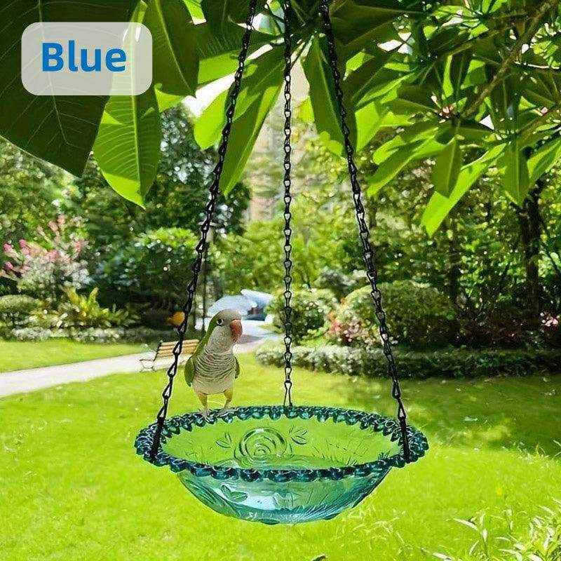 Hanging Glass Bird Feeder Decorative Outdoor Bird Feeding Bowl with Metal Chain
