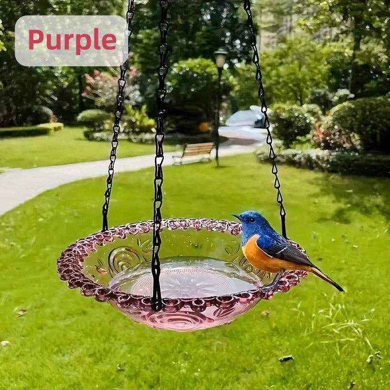 Hanging Glass Bird Feeder Decorative Outdoor Bird Feeding Bowl with Metal Chain
