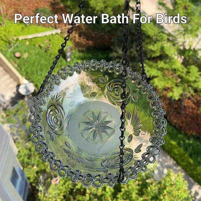 Hanging Glass Bird Feeder Decorative Outdoor Bird Feeding Bowl with Metal Chain