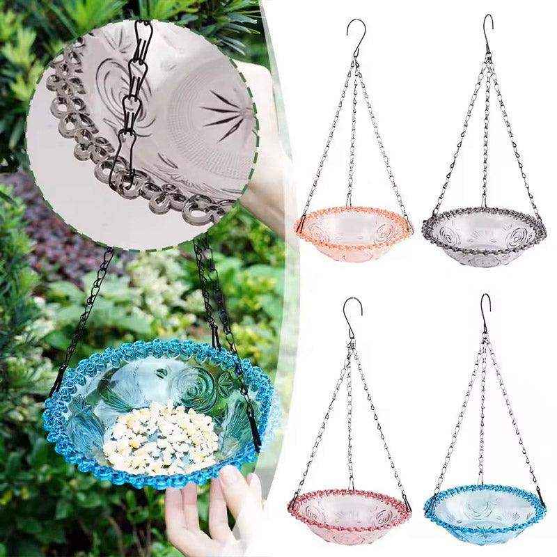 Hanging Glass Bird Feeder Decorative Outdoor Bird Feeding Bowl with Metal Chain