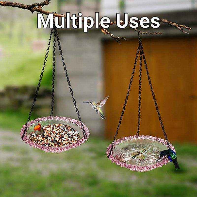 Hanging Glass Bird Feeder Decorative Outdoor Bird Feeding Bowl with Metal Chain