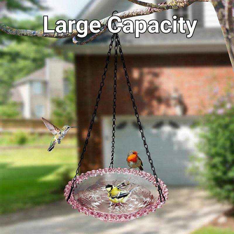 Hanging Glass Bird Feeder Decorative Outdoor Bird Feeding Bowl with Metal Chain
