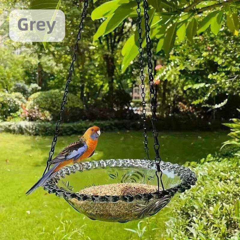 Hanging Glass Bird Feeder Decorative Outdoor Bird Feeding Bowl with Metal Chain